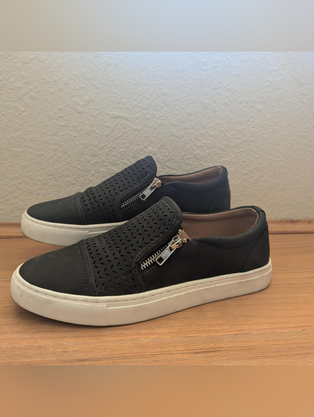 Size 8 DV Dolce Vita Black Short Cut Slip-Ons with Perforated Design
